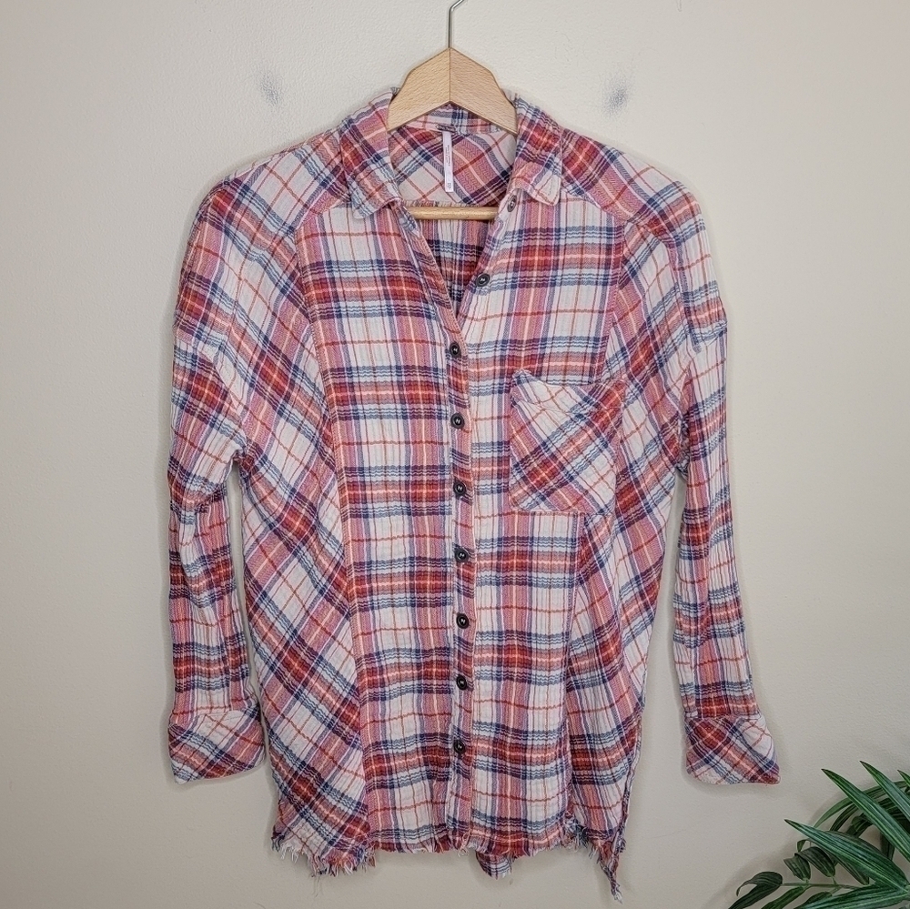 Free People Juniper Ridge Textured Plaid Button Down Shirt Size XS